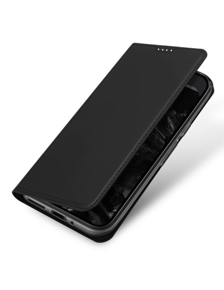 Svart flipfodral för Google Pixel 9 / 9 Pro, öppet och sett snett framifrån