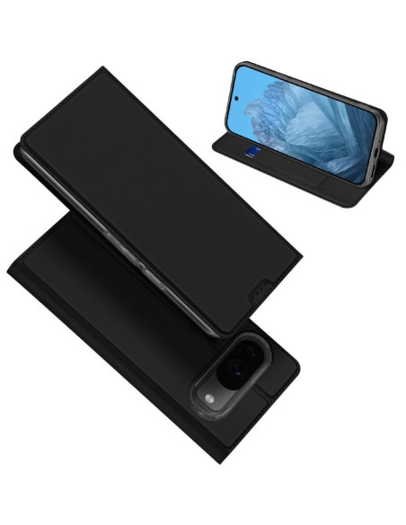 Svart flipfodral för Google Pixel 9 Pro XL, öppet med telefon och kortfack synligt