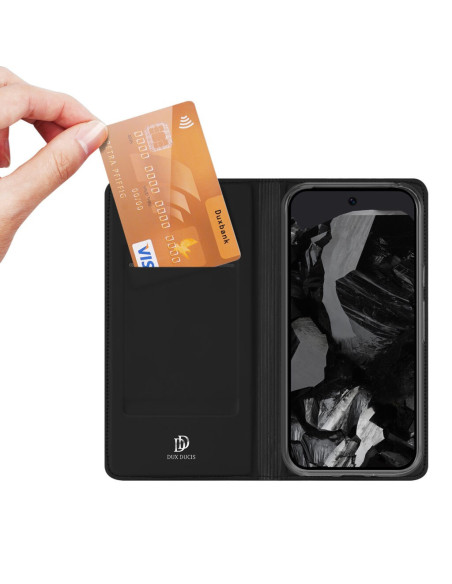Svart flipfodral för Google Pixel 9 Pro XL med kortfack, kort tas ut ur fodralet