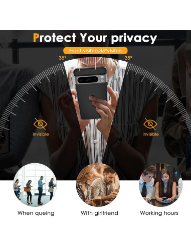 Google Pixel 9 / 9 Pro Privacy härdat glas, visat monterat på telefon med fokus på integritetsskydd i olika vinklar
