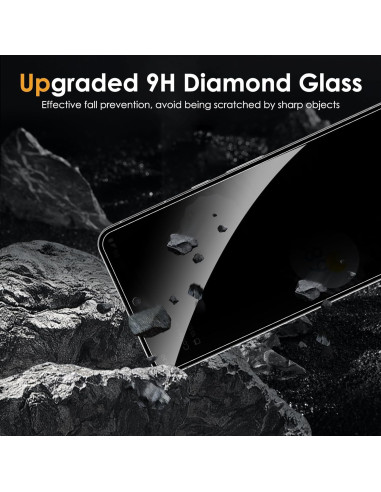 Google Pixel 9 / 9 Pro Privacy härdat glas, visat från sidan med fokus på den släta ytan och skyddsegenskaper