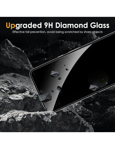 Google Pixel 9 / 9 Pro Privacy härdat glas, visat från sidan med fokus på den släta ytan och skyddsegenskaper