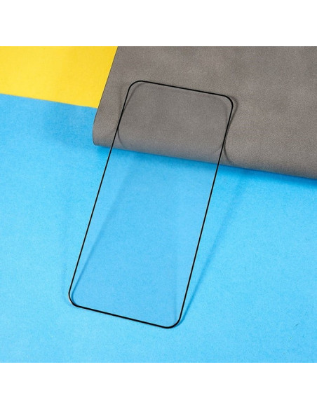 Översikt av transparent härdat glas för Google Pixel 9 Pro XL med svarta kanter på färgglad bakgrund