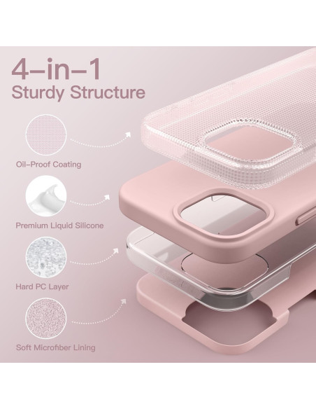 Detaljvy av rosa gummibelagt skal för iPhone 15 Pro Max med kamerautskärning och strukturella lager