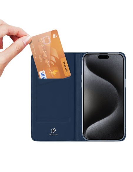 iPhone 16 Pro Skin Pro i blått med kortfack, kort sätts in från sidan