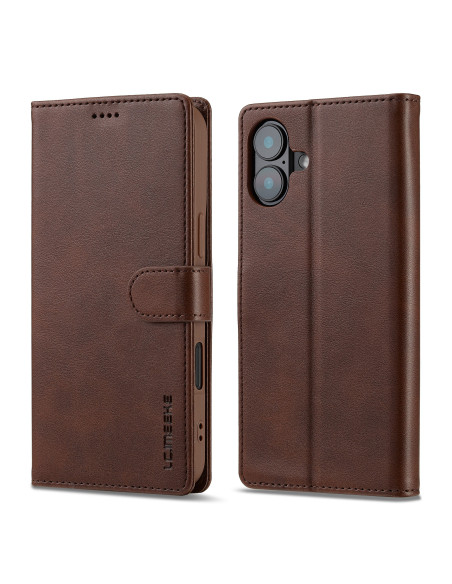 LC.IMEEKE Plånboksfodral iPhone 16 - Mörkbrun
