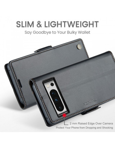 CaseMe Skin Pro fodral för Google Pixel 9 Pro XL i svart, sett från sidan med kameraöppning och textur