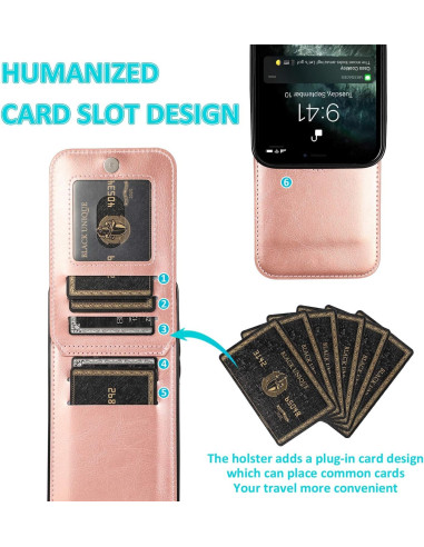 Närbild av mobilskal i roseguld för iPhone 16 Pro med tre kortfack och stängd flap