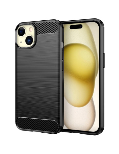 iPhone 15 SlimCarbon-skal i svart med texturerad yta, sett från sidan