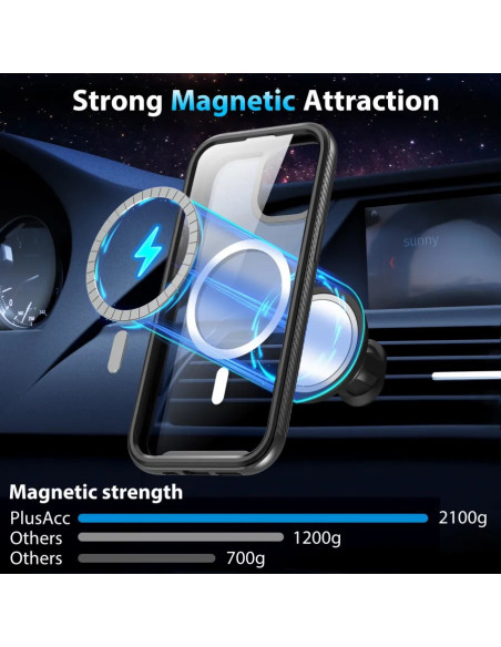 Närbild av iPhone 12 Mini / 13 Mini 3D-skal som visar Magsafe-funktionens magnetiska attraktion
