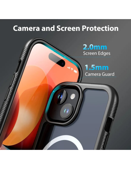 Närbild av iPhone 12 Mini / 13 Mini 3D-skal som visar skydd för skärmkanter och kamera med Magsafe