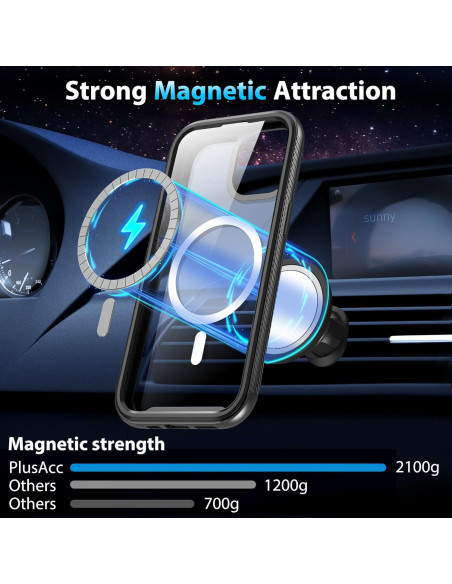 Närbild av svart Magsafe-skal för iPhone 13 Pro som visar magnetisk attraktion och passform