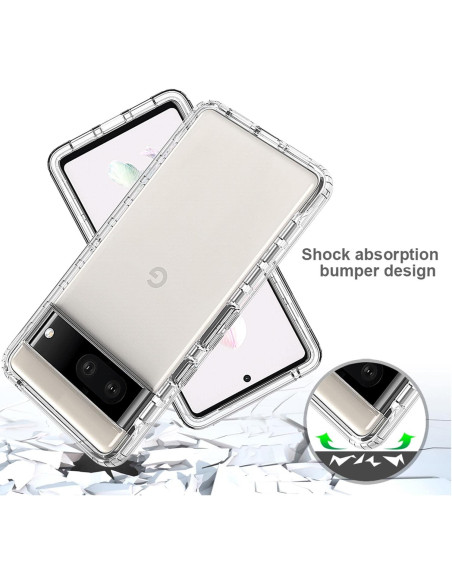 Google Pixel 7 skal i klart TPU med fokus på bumperskydd och skärmskydd från baksidan