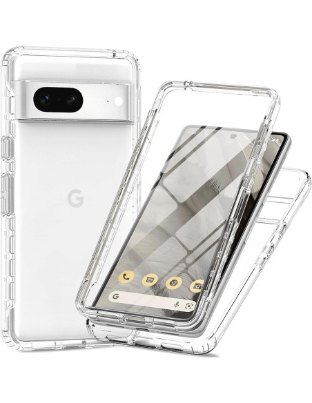 Heltäckande TPU-skal för Google Pixel 7a, sett framifrån med telefonen monterad