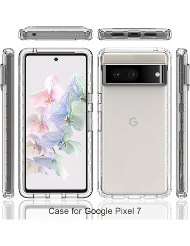 Transparent TPU-skal för Google Pixel 7a, sett från sidan med telefonen monterad