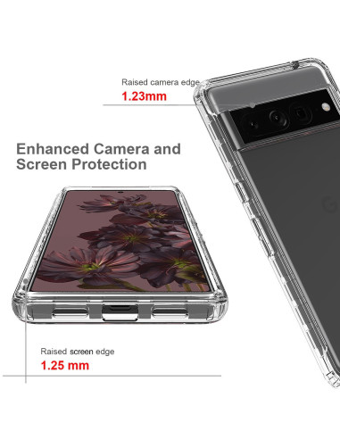 Närbild av Google Pixel 7 Pro med Heltäckande 3D Skal, som visar det upphöjda kameraskyddet och skärmskyddet