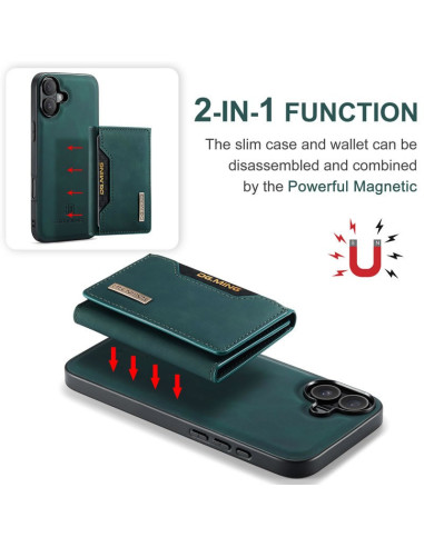 8-FACK iPhone 16 Stöttåligt Skal med Magnetisk Korthållare DG.MING Detach - Grön