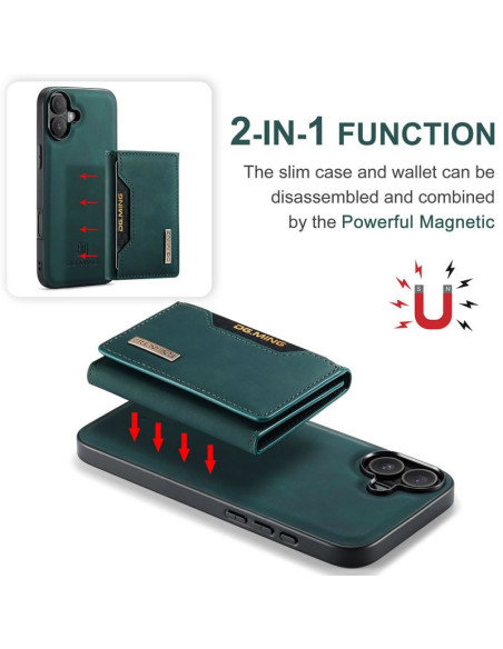 8-FACK iPhone 16 Stöttåligt Skal med Magnetisk Korthållare DG.MING Detach - Grön
