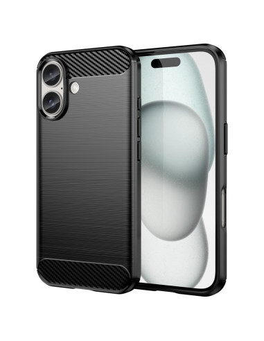 iPhone 16 SlimCarbon skal i TPU, visat från sidan med kameraöppningar och texturerad yta