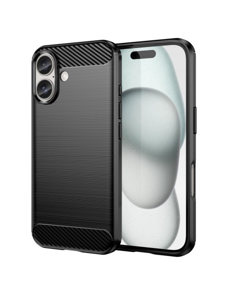 iPhone 16 SlimCarbon skal i TPU, visat från sidan med kameraöppningar och texturerad yta