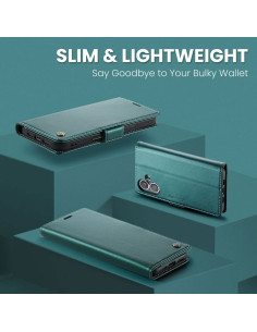 Grönt Skin Pro fodral för iPhone 16 med stängt lock och kortfack synligt 2