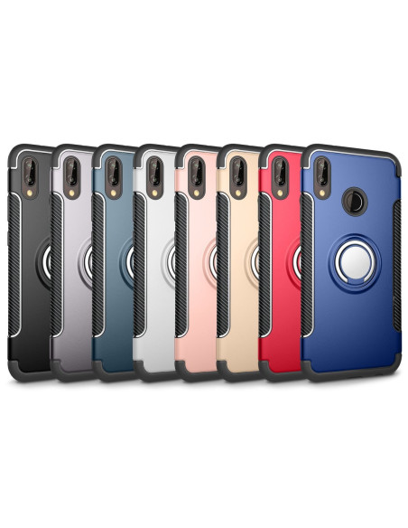 Svart stöttåligt skal med ringhållare för Huawei P20 Lite, sett framifrån