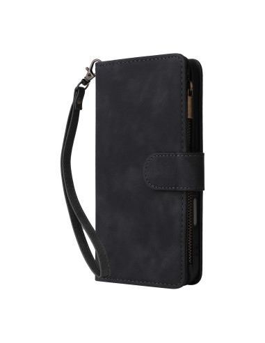 iPhone 16 Multifunktionellt Plånboksfodral Zipper 8-Fack svart
