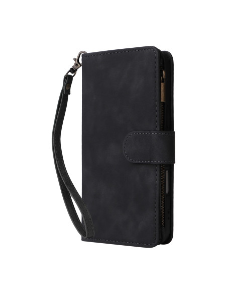 iPhone 16 Multifunktionellt Plånboksfodral Zipper 8-Fack svart