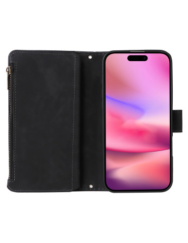 iPhone 16 Multifunktionellt Plånboksfodral Zipper 8-Fack svart