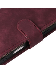 iPhone 16 Pro Multifunktionellt Plånboksfodral Zipper 8-Fack Vinröd 2