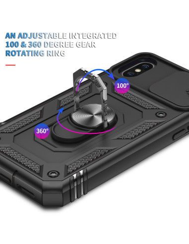 Detaljvy av ringhållaren på svart iPhone X/XS hybridskal med kameraskydd