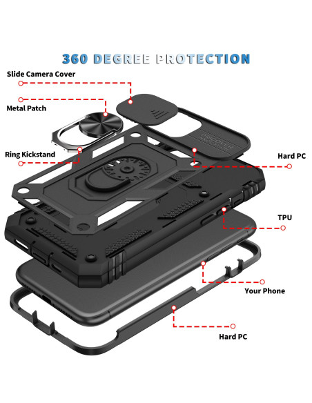iPhone 11 Pro Max Hybridskal med Ringhållare &amp; Kameraskydd - Svart