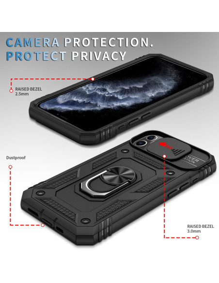 iPhone 12 / 12 Pro Hybridskal med Ringhållare &amp; Kameraskydd - Svart