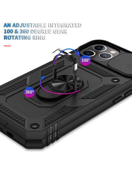 iPhone 12 Pro Max Hybridskal med Ringhållare &amp; Kameraskydd - Svart