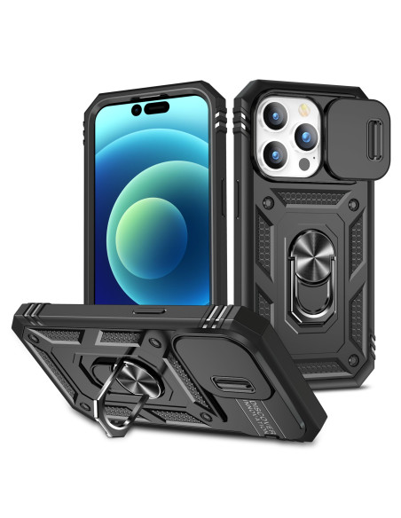 iPhone 14 Pro Hybridskal med Ringhållare &amp; Kameraskydd - Svart