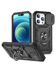 iPhone 14 Pro Max Hybridskal med Ringhållare &amp; Kameraskydd - Svart