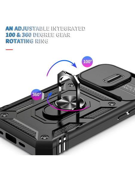 iPhone 15 Pro Hybridskal med Ringhållare &amp; Kameraskydd - Svart