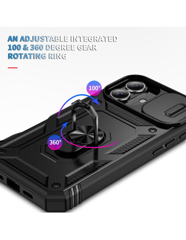 iPhone 16 Hybridskal med Ringhållare &amp; Kameraskydd - Svart