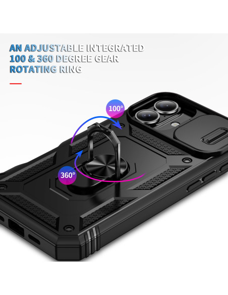 iPhone 16 Hybridskal med Ringhållare &amp; Kameraskydd - Svart