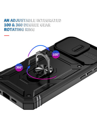 iPhone 16 Pro Max Hybridskal med Ringhållare &amp; Kameraskydd - Svart