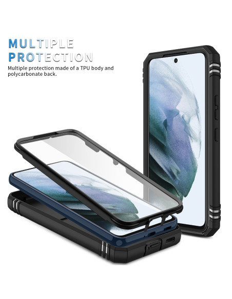 Samsung S22 Plus hybridskal med ringhållare, visat i lager med fokus på TPU och polykarbonatstruktur