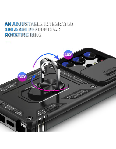Samsung S23 Ultra Hybridskal med Ringhållare &amp; Kameraskydd - Svart