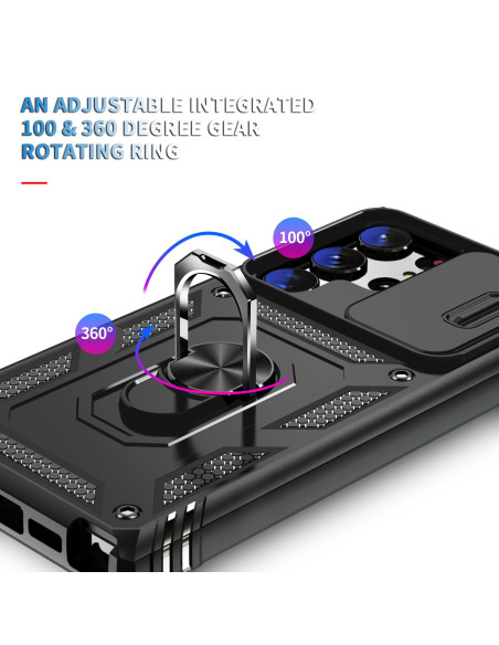 Samsung S23 Ultra Hybridskal med Ringhållare &amp; Kameraskydd - Svart