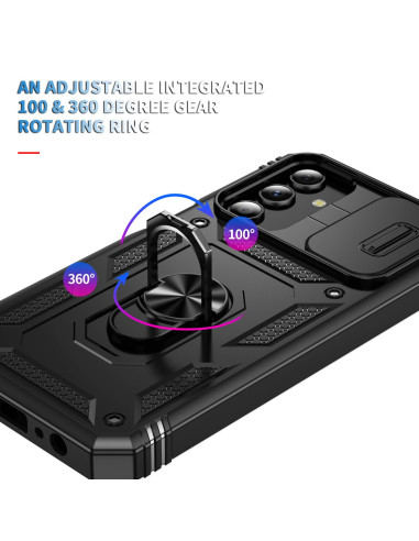 Detaljvy av ringhållaren på Samsung S24 hybridskal, visar roterande funktion och kameraskydd