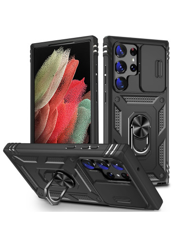 Samsung S24 Ultra Hybridskal med Ringhållare &amp; Kameraskydd - Svart