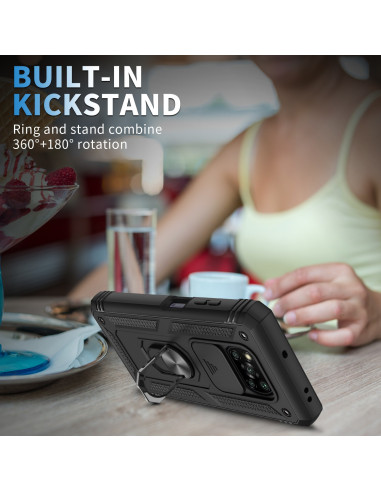 Hybridskal för Xiaomi Poco X3 NFC med ringhållare, visat i detalj med kickstand i användning