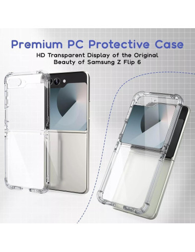Samsung Z Flip 6 stöttåligt skal med transparent design, visat från sidan med fokus på hörnen