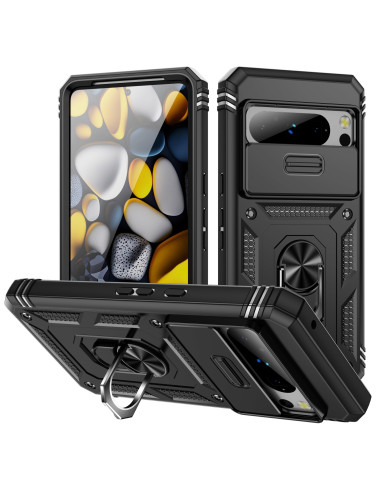 Google Pixel 9 Pro XL Hybridskal med Ringhållare &amp; Kameraskydd - Svart