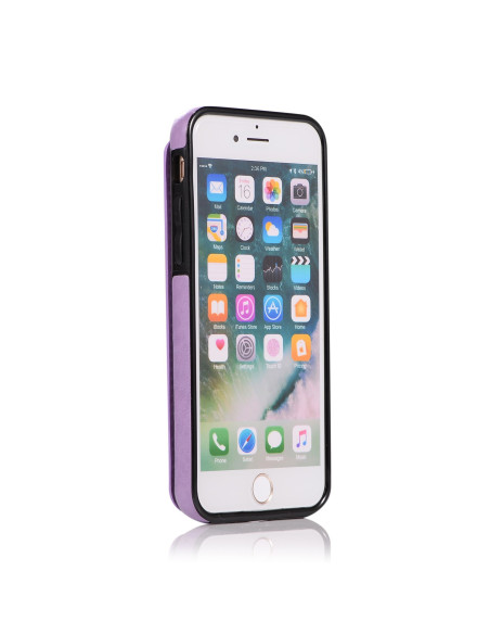 Lila stöttåligt flip-skal för iPhone 7/8/SE 2020/2022, sett från sidan med skärmen synlig