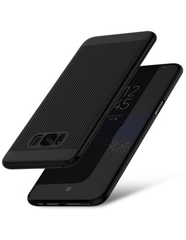 Samsung S8 skal i svart med texturerad yta, monterat på telefon
